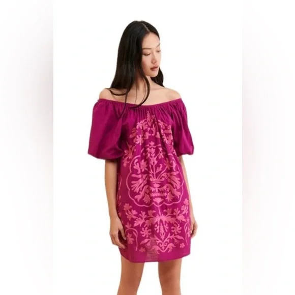 Free People | Dresses | Nwt Free People Fiona Embroidered Mini Dress  Magenta Xs | Poshmark